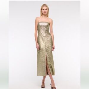 Gold Strapless Midi Dress